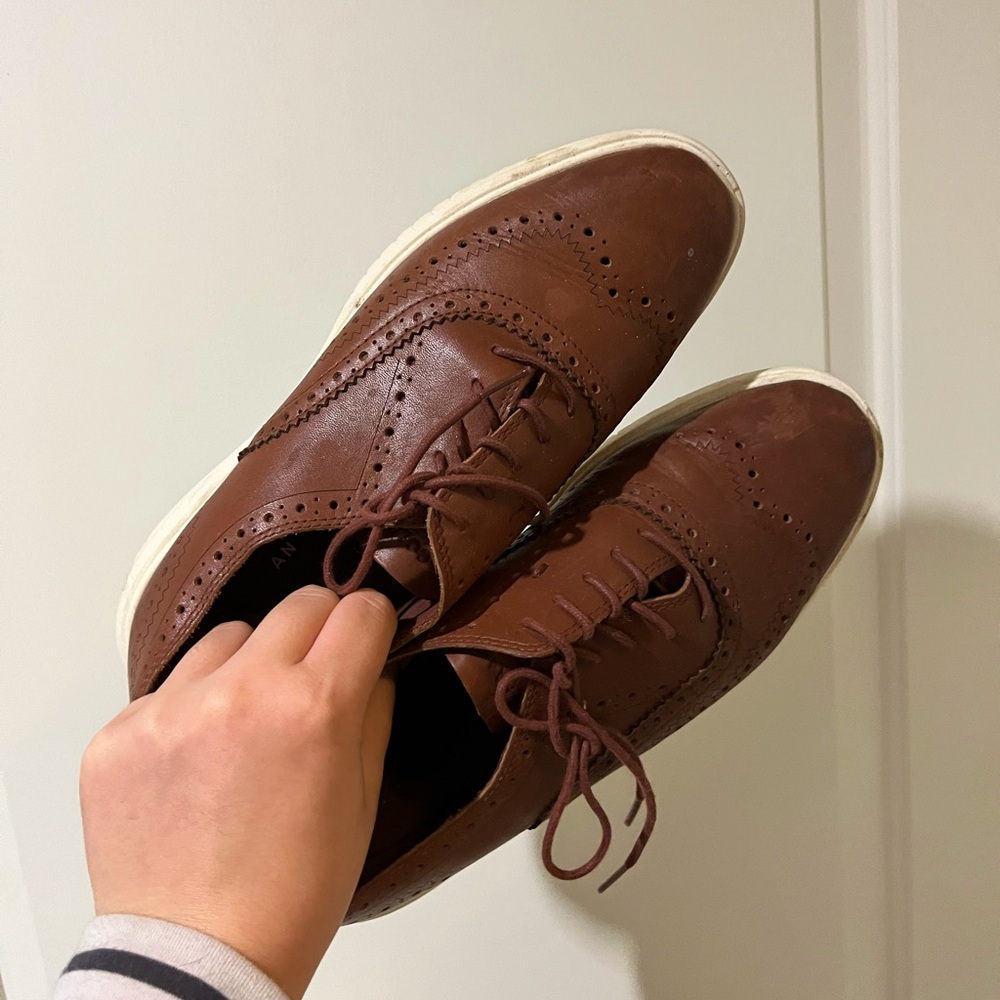 brown cole haan leather work shoes with memory foam